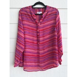 Liz Claiborne Woman Sheer flowy bright top pink/purple 1X